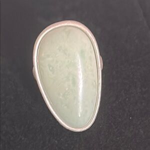 Statement Aventurine Gemstone Boho Ring in Brushed Silver Tone Size 8